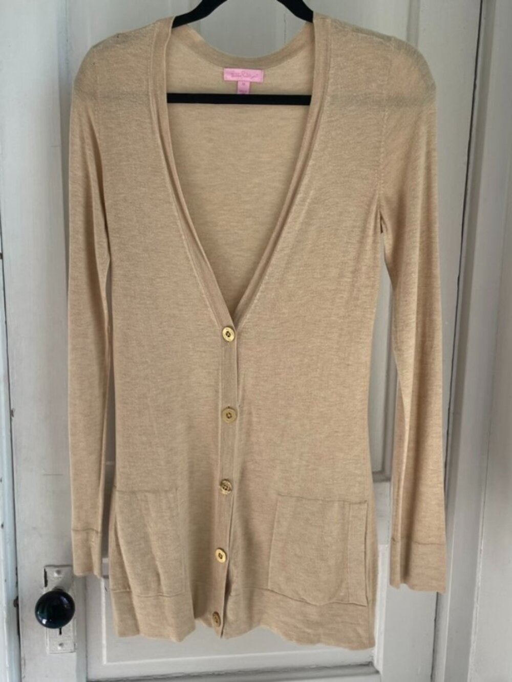 Lilly Pulitzer Beige Button Front Cardigan | Size M | Lightweight Knit Sweater